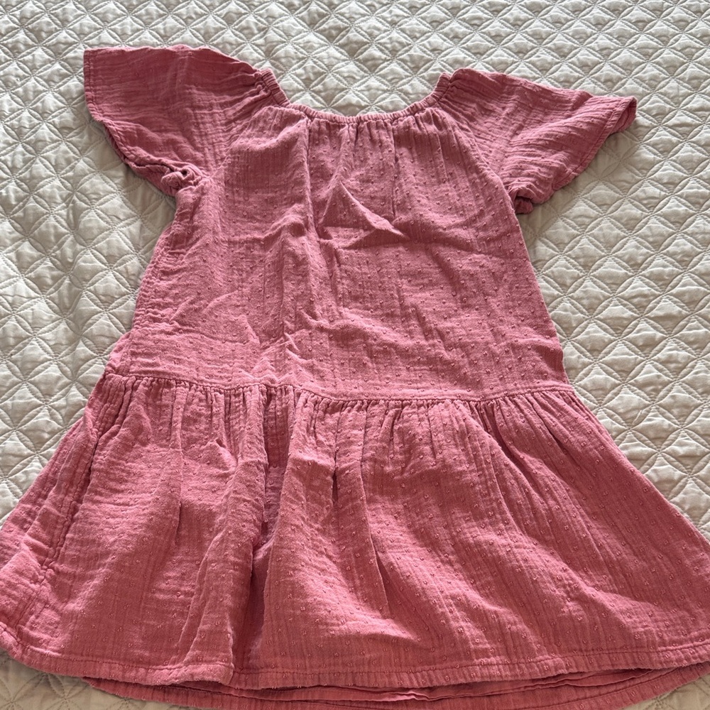 GAP Girls Pink Cotton Tiered Flutter-Sleeve Dress